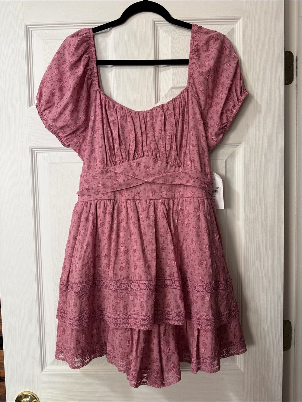 Arula Pink Puff-Sleeve Tiered Romper